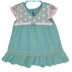 Lucky Brand Girls' Aqua Dress 5T Lace Sleeves & Ruffle Hem Cotton Blend Live In